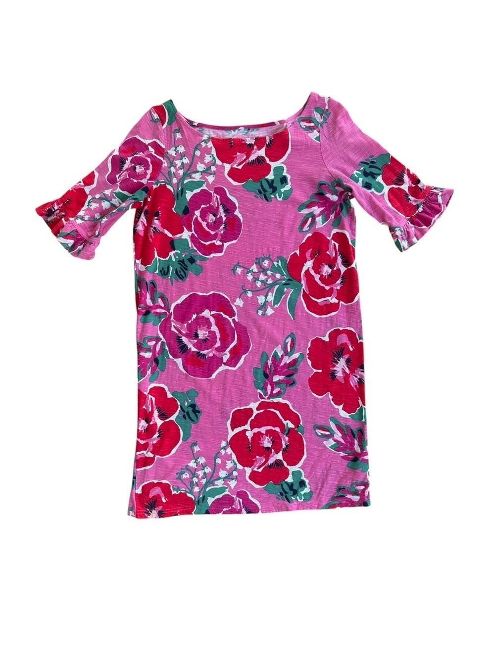 Lilly Pulitzer Somerset Pink Floral Ruffle Sleeve T Shirt Dress